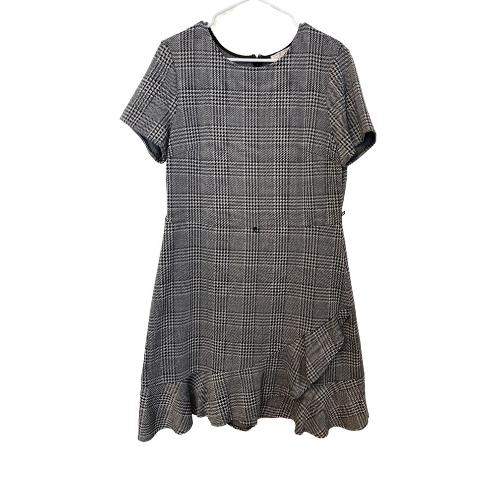 London Style Wrap Dress Plaid Grey & Black Size 14